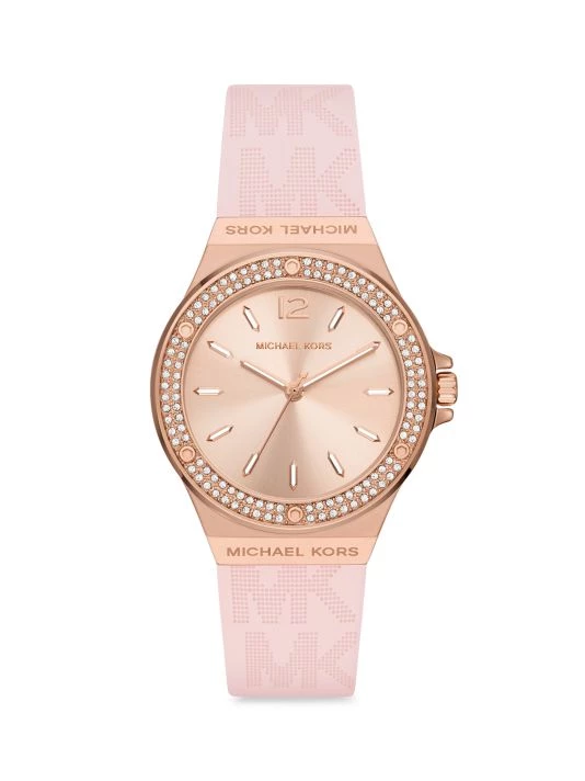 Michael Kors Mini Lennox Rose-Goldtone Stainless Steel, Crystal, & Silicone Strap Watch 1 Michael Kors Mini Lennox Rose-Goldtone Stainless Steel, Crystal, & Silicone Strap Watch
