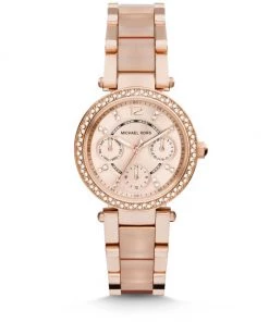 Michael Kors Mini Parker Pavé Rose Goldtone Stainless Steel & Acetate Chronograph Bracelet Watch
