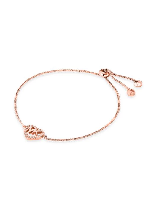 Michael Kors 14K-Rose-Gold-Plated & Cubic Zirconia Heart Monogram Charm Bracelet 1 Michael Kors 14K-Rose-Gold-Plated & Cubic Zirconia Heart Monogram Charm Bracelet