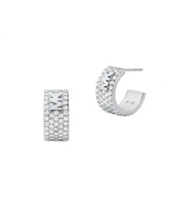 Michael Kors Premium Sterling Silver & Cubic Zirconia Logo Huggie Earrings