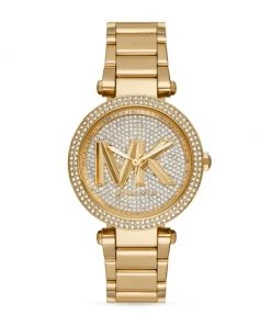 Michael Kors Parker Goldtone Stainless Steel & Crystal Logo Bracelet Watch