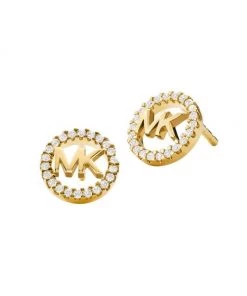 Michael Kors Premium 14K Goldplated Cubic Zirconia Round Logo Earrings