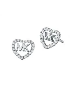 Michael Kors Sterling Silver & Cubic Zirconia Heart Monogram Stud Earrings