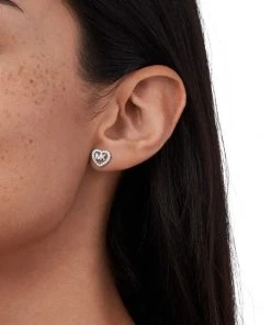 Michael Kors Sterling Silver & Cubic Zirconia Heart Monogram Stud Earrings -Michael Kors Sales Shop unnamed file 1111