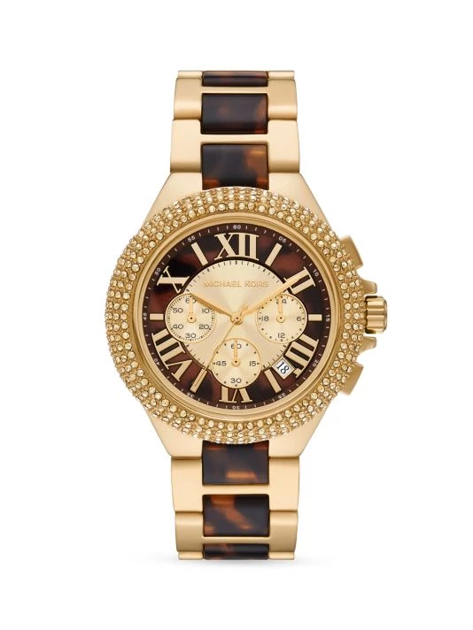 Michael Kors Camille Goldtone Stainless Steel, Crystal, & Tortoiseshell Acetate Chronograph Watch 1 Michael Kors Camille Goldtone Stainless Steel, Crystal, & Tortoiseshell Acetate Chronograph Watch