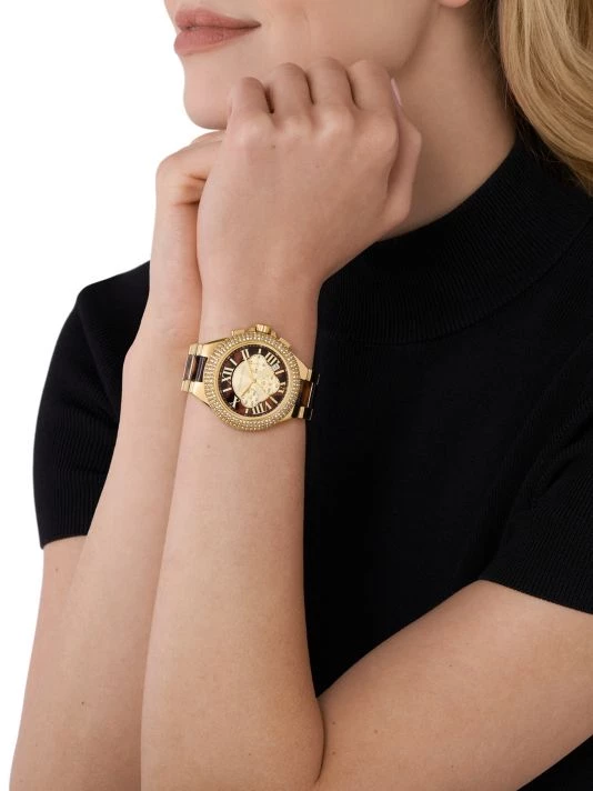 Michael Kors Camille Goldtone Stainless Steel, Crystal, & Tortoiseshell Acetate Chronograph Watch 2 Michael Kors Camille Goldtone Stainless Steel, Crystal, & Tortoiseshell Acetate Chronograph Watch - Image 2