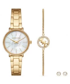 Michael Kors Pyper Goldtone & Crystal Watch, Bracelet, & Earrings Set