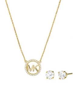 Michael Kors 14K-Gold-Plated & Cubic Zirconia Necklace & Earring Box Set