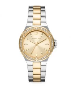 Michael Kors Lennox Three-Hand Two-Tone Gold & Stainless Steel Pavé Watch