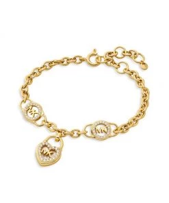 Michael Kors Premium 14K Gold-Plated, Mother-Of-Pearl & Crystal Heart Lock Bracelet