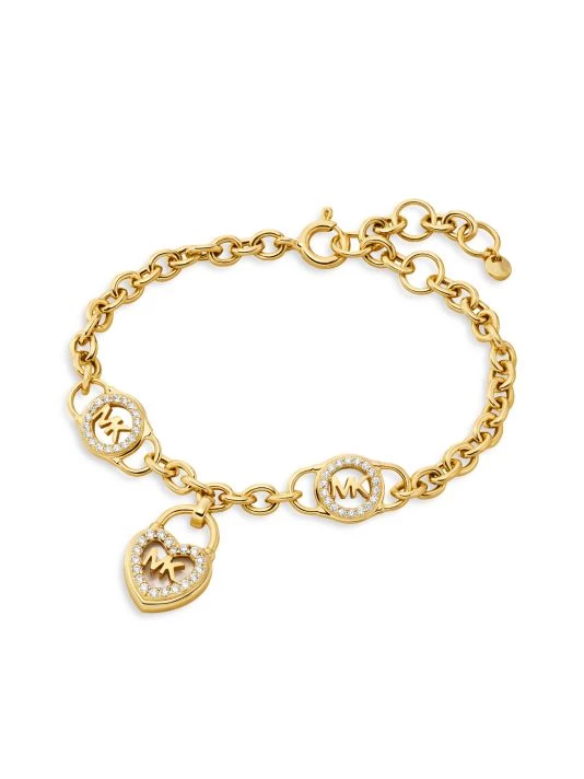 Michael Kors Premium 14K Gold-Plated, Mother-Of-Pearl & Crystal Heart Lock Bracelet 1 Michael Kors Premium 14K Gold-Plated, Mother-Of-Pearl & Crystal Heart Lock Bracelet