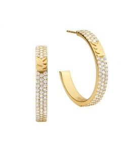 Michael Kors Sales Shop 10 Michael Kors Premium 14K Gold-Plated & CUbic Zirconia Logo Hoop Earrings