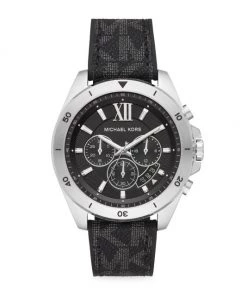 Michael Kors Brecken Stainless Steel & PVC Logo-Print Strap Chronograph Watch For Men