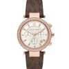 Michael Kors Parker Rose Goldtone, Pavé & PVC Logo-Print Strap Chronograph Watch
