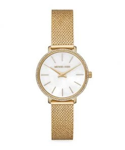Michael Kors Pyper Goldtone Stainless Steel, Glitz & Mesh Strap Watch