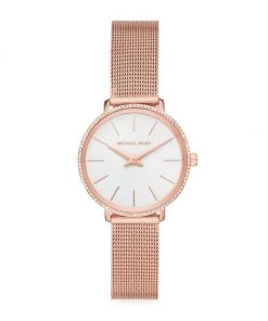 Michael Kors Pyper Rose Goldtone Stainless Steel, Glitz & Mesh Strap Watch