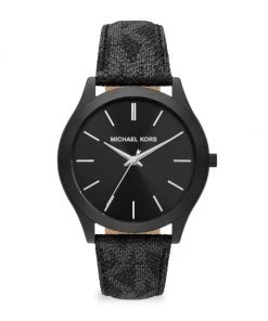 Michael Kors Slim Runway Monochrome Black Logo-Strap Watch