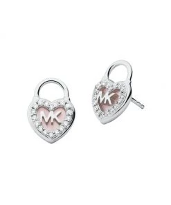 Michael Kors Premium Sterling Silver, Mother Of Pearl & Cubic Zirconia Heart Lock Studs