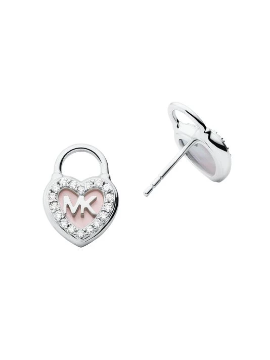 Michael Kors Premium Sterling Silver, Mother Of Pearl & Cubic Zirconia Heart Lock Studs 3 Michael Kors Premium Sterling Silver, Mother Of Pearl & Cubic Zirconia Heart Lock Studs - Image 3
