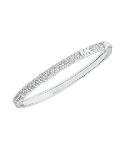 Michael Kors Sterling Silver & Cubic Zirconia Monogram Logo Bangle