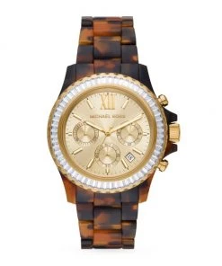 Michael Kors Everest Goldtone, Crystal & Tortoise Acetate Chronograph Watch