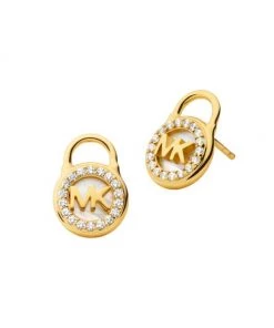 Michael Kors Premium 14K Gold-Plated, Mother-Of-Pearl & Cubic Zirconia Lock Stud Earrings
