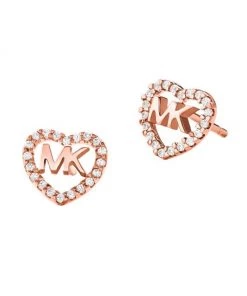 Michael Kors 14K-Rose-Gold-Plated & Cubic Zirconia Heart Monogram Stud Earrings