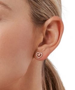 Michael Kors 14K-Rose-Gold-Plated & Cubic Zirconia Heart Monogram Stud Earrings -Michael Kors Sales Shop unnamed file 293