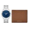 Michael Kors Slim Runway Stainless Steel Bracelet Watch & Saffiano Leather Wallet Gift Set