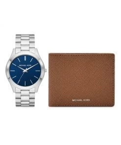 Michael Kors Slim Runway Stainless Steel Bracelet Watch & Saffiano Leather Wallet Gift Set