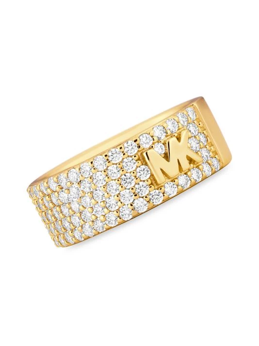 Michael Kors 14K-Gold-Plated & Cubic Zirconia Monogram Logo Ring 1 Michael Kors 14K-Gold-Plated & Cubic Zirconia Monogram Logo Ring