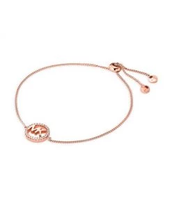 Michael Kors 14K-Rose-Gold-Plated & Cubic Zirconia Round Monogram Charm Bracelet
