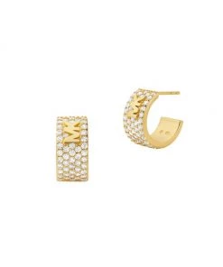 Michael Kors 14K-Gold-Plated & Cubic Zirconia Monogram Logo Huggie Hoop Earrings