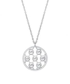 Michael Kors Premium Sterling Silver Cubic Zirconia Monogram Logo Pendant Necklace