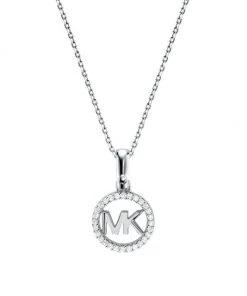 Michael Kors Premium Sterling Silver Round Logo Necklace