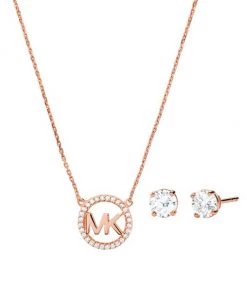 Michael Kors Premium 14K Rose Goldplated Cubic Zirconia Necklace & Earrings Set