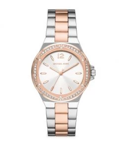 Michael Kors Lennox Three-Hand Two-Tone Rose Gold & Stainless Steel Pavé Watch