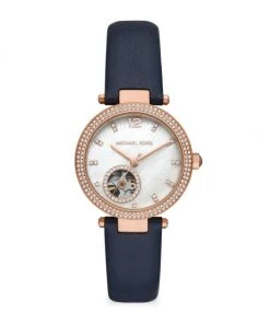 Michael Kors Parker Automatic Rose Gold & Navy Leather Watch