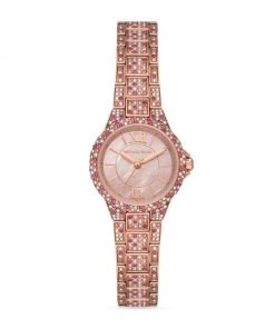 Michael Kors Camille Rose-Goldtone & Crystal Mini Bracelet Watch