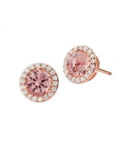 Michael Kors Premium 14K Rose Goldplated Morganite & Cubic Zirconia Pavé Halo Stud Earrings