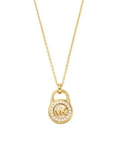 Michael Kors Premium 14K Gold-Plated, Mother-Of-Pearl & Cubic Zirconia Lock Pendant Necklace