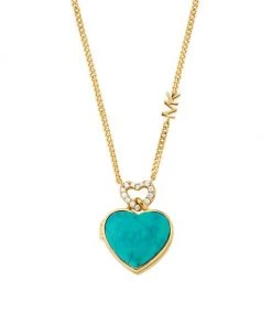 Michael Kors Premium 14K Gold-Plated, Turquoise & Cubic Zirconia Heart Locket Necklace