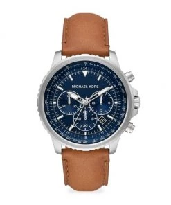 Michael Kors Cortlandt Chronograph Navy Luggage Leather Watch