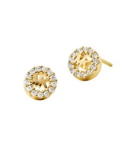 Michael Kors 14K-Gold-Plated & Cubic Zirconia Round Monogram Stud Earrings