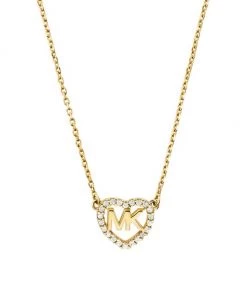 Michael Kors 14K-Gold-Plated & Cubic Zirconia Heart Monogram Pendant Necklace