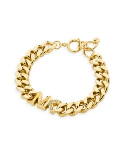 Michael Kors 14K-Gold-Plated & Cubic Zirconia Monogram Logo Bracelet