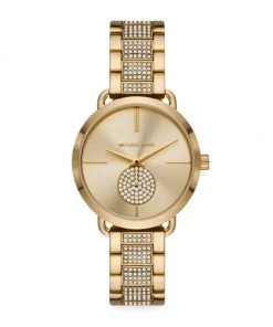 Michael Kors Portia Three-Hand Goldtone Stainless Steel Pavé Watch