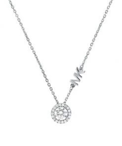 Michael Kors Sterling Silver & Cubic Zirconia Round Halo Pendant Necklace