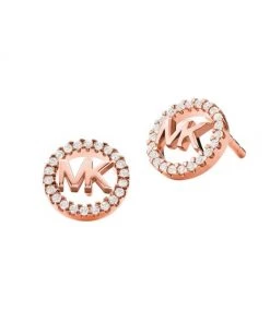 Michael Kors 14K-Rose-Gold-Plated & Cubic Zirconia Round Monogram Stud Earrings