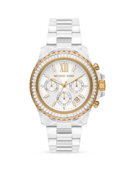 Michael Kors Everest Goldtone, Crystal Baguette & Clear Castor Oil Chronograph Watch 1 Michael Kors Everest Goldtone, Crystal Baguette & Clear Castor Oil Chronograph Watch